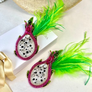 Hand-embroidered brooch ‘’Dragon fruit"