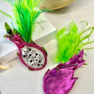 Hand-embroidered brooch ‘’Dragon fruit"