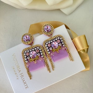 Beaded earrings with Swarovski crystals “Lavender”