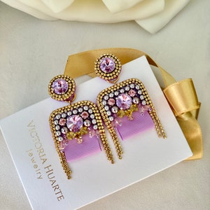 Beaded earrings with Swarovski crystals “Lavender”
