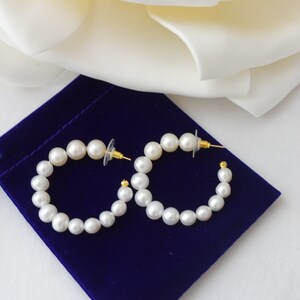 Handmade Pearl Hoop Earrings: 14k Gold Plated Wire, Elegant Design