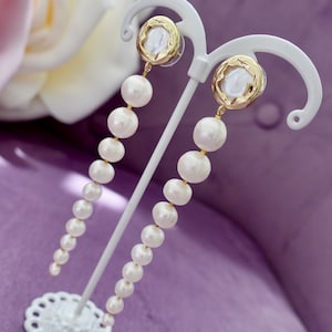 Handmade Natural Pearl Drop Earrings: Embroidered Elegant Jewelry