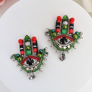 Handmade Hamsa Hand Brooch: Colorful Evil Eye Pin