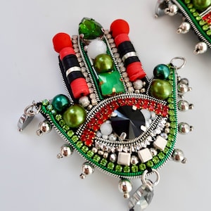 Handmade Hamsa Hand Brooch: Colorful Evil Eye Pin