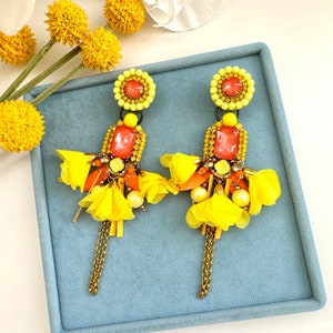 Handmade Tropical Sun Earrings: Designer Crystal Dangle Earrings