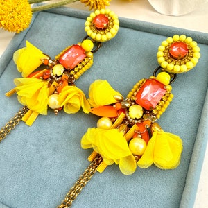 Handmade Tropical Sun Earrings: Designer Crystal Dangle Earrings