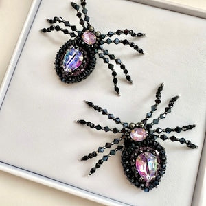 Halloween Beaded Spider Brooch: Purple Crystal Handmade Accessory
