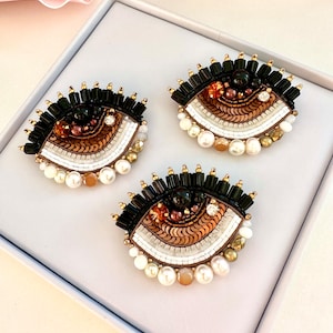 Handmade Beaded Brown Protective Evil Eye Brooch - Unique Good Luck Charm