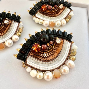 Handmade Beaded Brown Protective Evil Eye Brooch - Unique Good Luck Charm