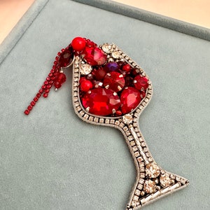 Handmade Red Wine Brooch: Beaded & Embroidered Pin
