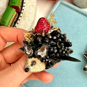 Hand-Embroidered Hedgehog Brooch: Beaded Forest Pin
