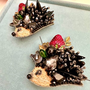Hand-Embroidered Hedgehog Brooch: Beaded Forest Pin