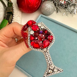 Handmade Red Wine Brooch: Beaded & Embroidered Pin