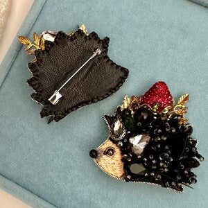 Hand-Embroidered Hedgehog Brooch: Beaded Forest Pin
