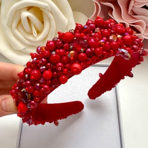 Handmade Red Crystal Beaded Headband: Embellished Tiara