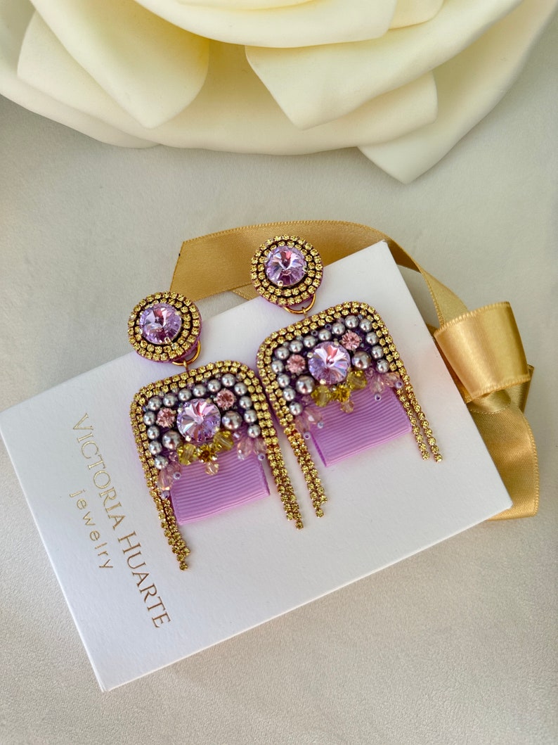 Beaded earrings with Swarovski crystals “Lavender”