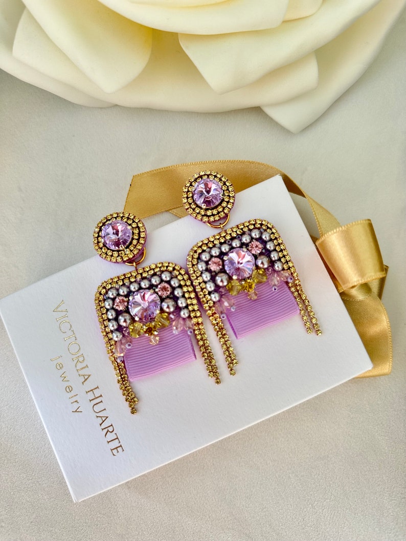 Beaded earrings with Swarovski crystals “Lavender”