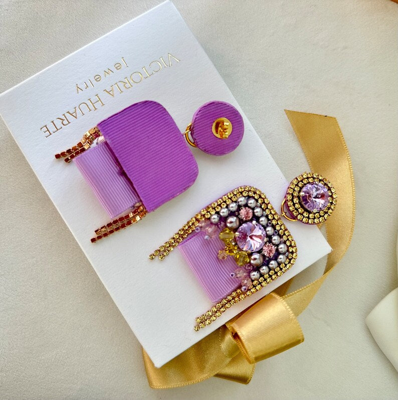 Beaded earrings with Swarovski crystals “Lavender”