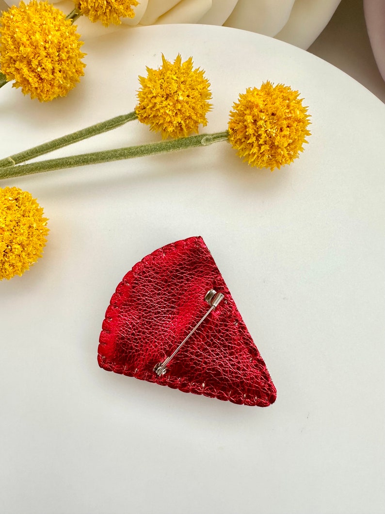 Hand-embroidered brooch ‘’Watermelon". Handmade colorful pin brooch. Designer accessories.