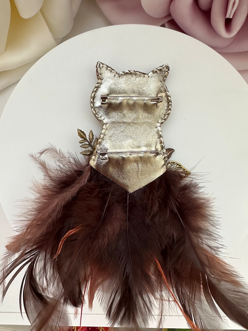 Handmade Beaded Owl Brooch: Feathered Rhinestone Bird Pin