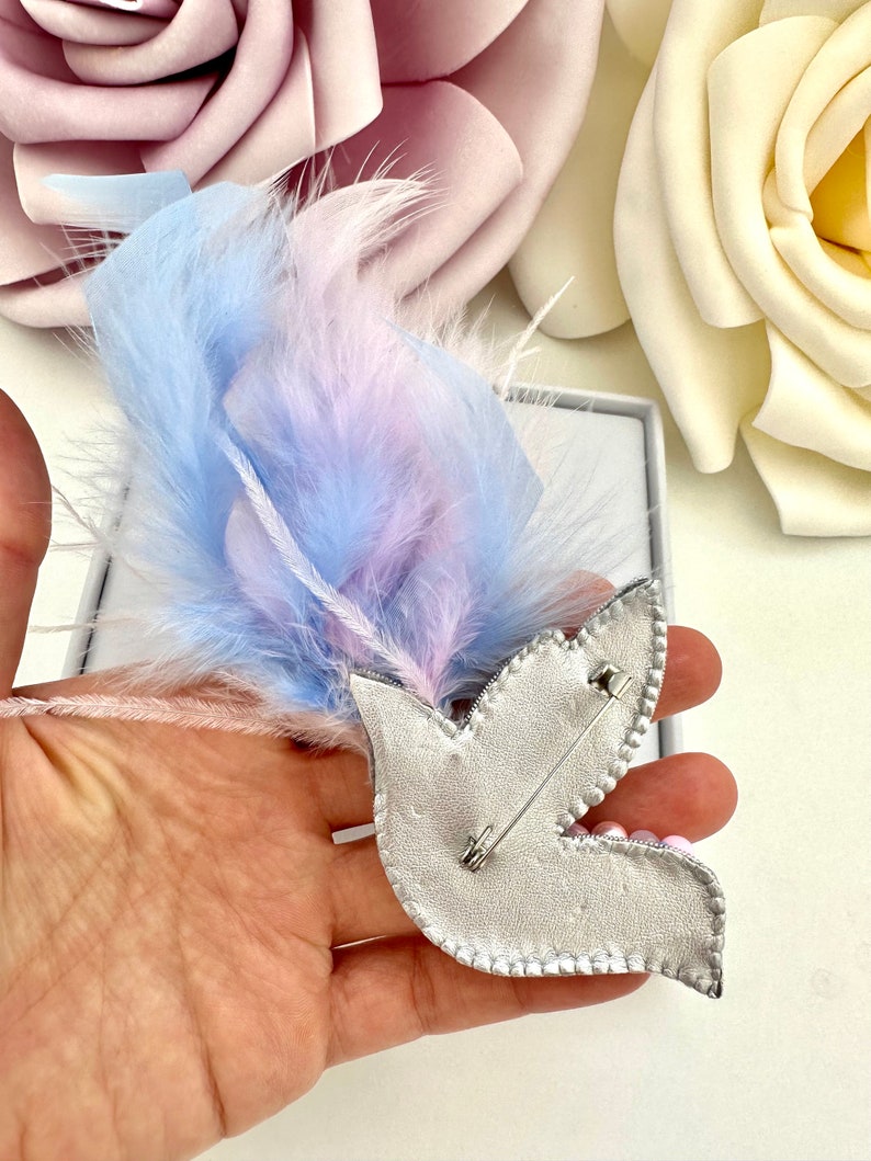 Handmade Beaded Bird Brooch: Ostrich Feather Statement Jewelry