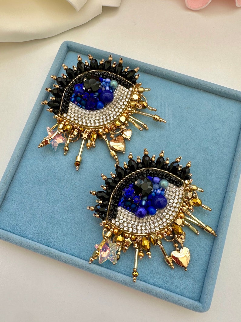 Handmade Beaded Evil Eye Brooch: Protective Good Luck Charm
