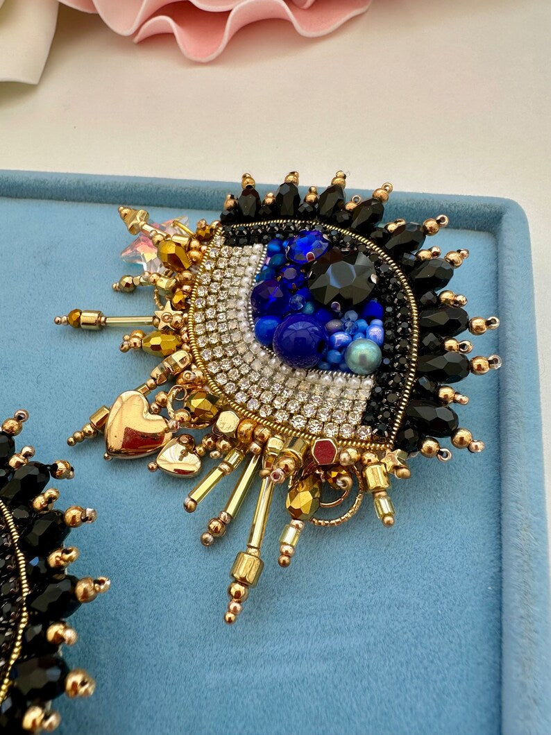 Handmade Beaded Evil Eye Brooch: Protective Good Luck Charm