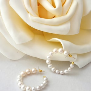 Handmade Pearl Hoop Earrings: 14k Gold Plated Wire, Elegant Design