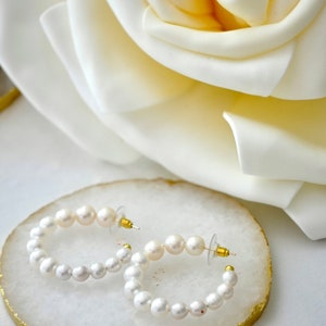 Handmade Pearl Hoop Earrings: 14k Gold Plated Wire, Elegant Design