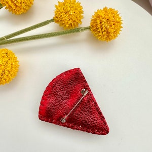 Hand-embroidered brooch ‘’Watermelon". Handmade colorful pin brooch. Designer accessories.