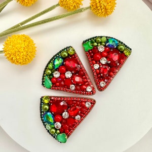 Hand-embroidered brooch ‘’Watermelon". Handmade colorful pin brooch. Designer accessories.