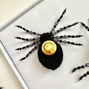 Handmade Beaded Spider Brooch: Pink Crystal Halloween Pin