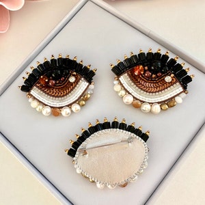 Handmade Beaded Brown Protective Evil Eye Brooch - Unique Good Luck Charm