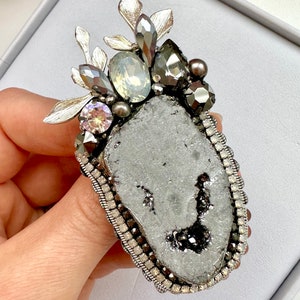 Handmade Beaded Druze Brooch: Designer Crystal Accessory