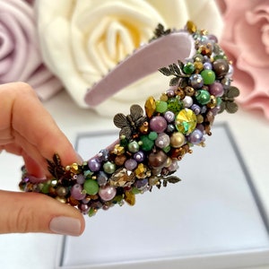 Crystal Beaded Headband: Handmade Jeweled Tiara Hair Accessory