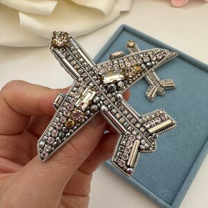 Airplane handmade Brooch Travel Gift Brooch Embroidered Pin Travel lover Gift Beaded Brooch Fly Stewardess Pin Traveling gift for her