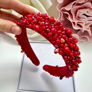 Handmade Red Crystal Beaded Headband: Embellished Tiara