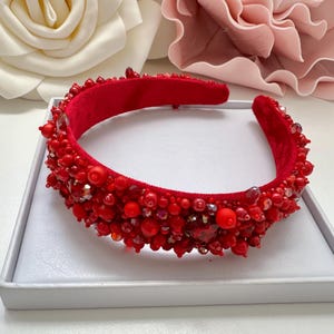 Handmade Red Crystal Beaded Headband: Embellished Tiara
