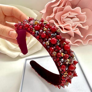 Handmade Crystal Beaded Headband: Garnet Queen Hair Accessory