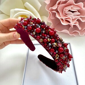 Handmade Crystal Beaded Headband: Garnet Queen Hair Accessory
