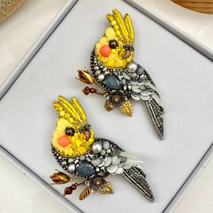 Hand-embroidered brooch Yellow Parrot Handmade designer pin brooch. Handmade gift Beaded brooch Handmade Birthday Gift for her (one brooch)