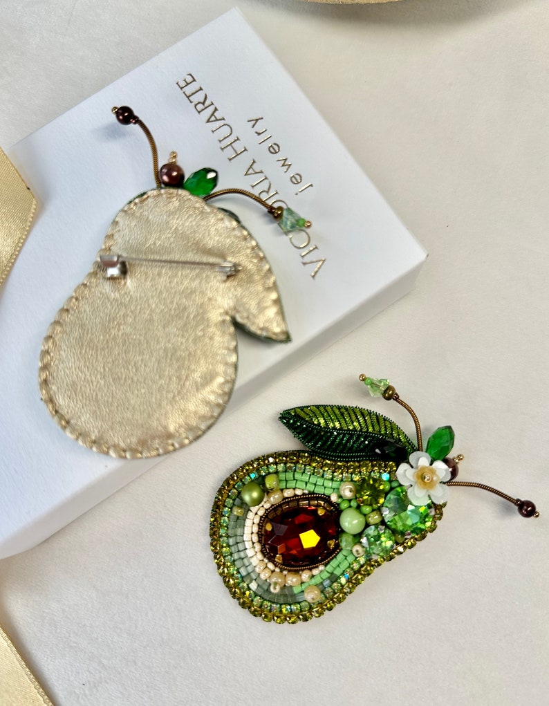 Hand-embroidered brooch ‘’Avocado"