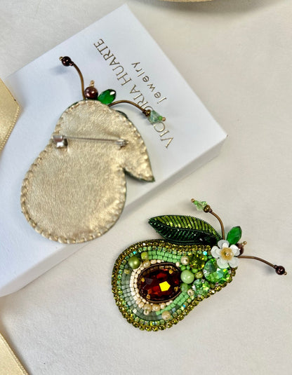 Hand-embroidered brooch ‘’Avocado"