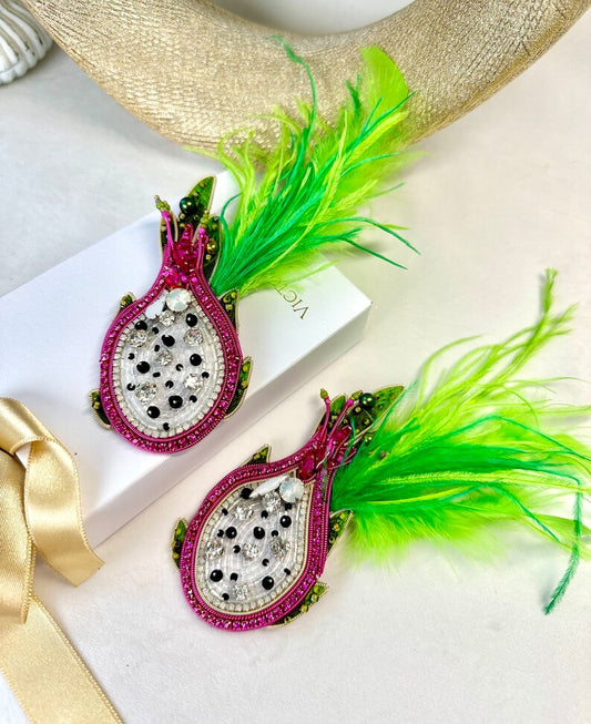 Hand-embroidered brooch ‘’Dragon fruit"