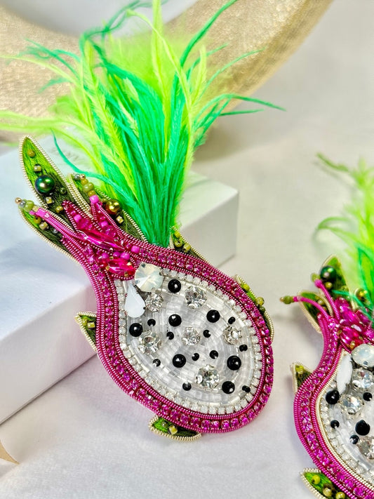 Hand-embroidered brooch ‘’Dragon fruit"