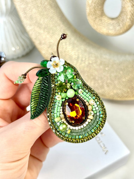 Hand-embroidered brooch ‘’Avocado"