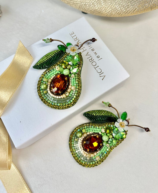 Hand-embroidered brooch ‘’Avocado"