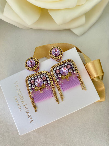 Beaded earrings with Swarovski crystals “Lavender”