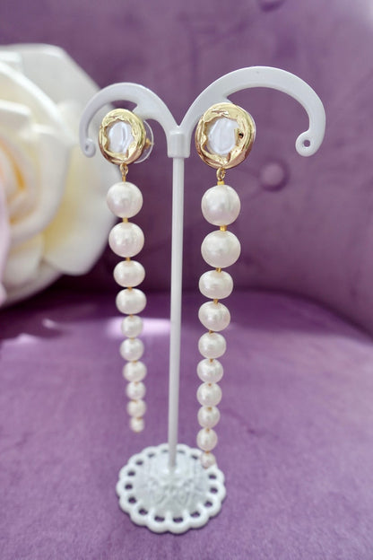 Handmade Natural Pearl Drop Earrings: Embroidered Elegant Jewelry