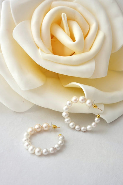 Handmade Pearl Hoop Earrings: 14k Gold Plated Wire, Elegant Design